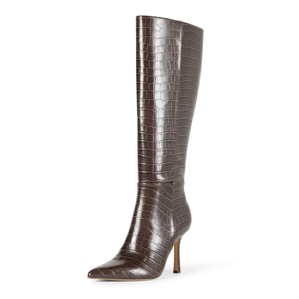THE DROP Women's Gemini Tall Heeled Boot, Chocolate Croc